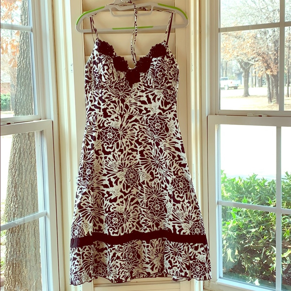 Black and White Floral Halter Spring Dress.